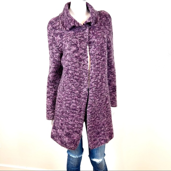 Laura Ashley Womens Sweater Size XL Purple Boucle Knit Long One Button Cardigan - Picture 3 of 16